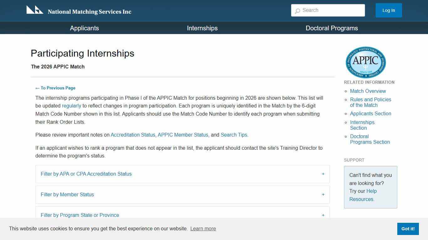 APPIC Match | Participating Internships