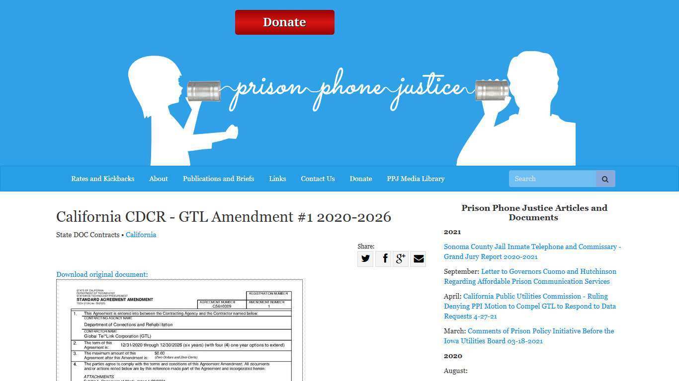 California CDCR - GTL Amendment #1 2020-2026 | Prison Phone Justice